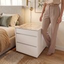 Ver mais imagens de Mesa de Cabeceira 3 Gavetas com Organizador Tampo Vidro Belize Branco