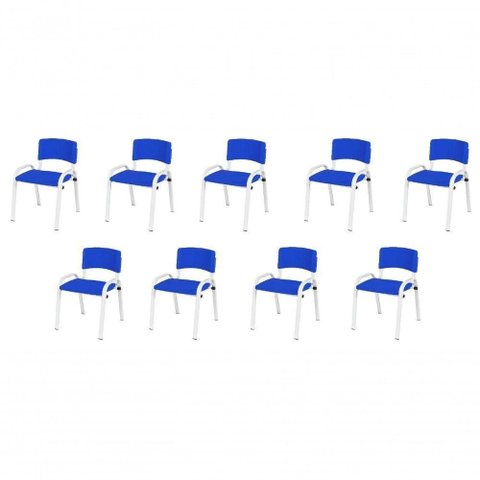 Kit 9 Cadeira Iso Infantil Creche, Base Branco Azul