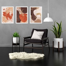 Kit 3 Quadros Abstratos Marrom Terracota 33x24cm - com Vidro:moldura Branca - 1