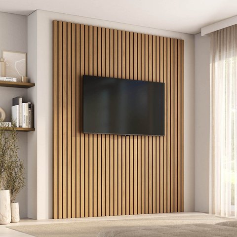 Painel Ripado para TV até 75 Polegadas 200x250cm Aruá CabeCasa MadeiraOriginals Marrom Jatobá