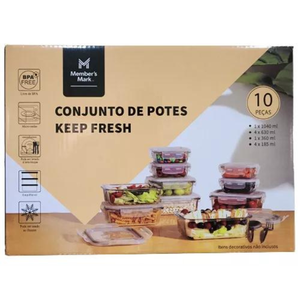 Conjunto de 10 Potes de Vidro Keep Fresh Members Mark