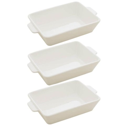 Kit 3 Travessas de Porcelana Branca 23,5x15cm Refratários Co