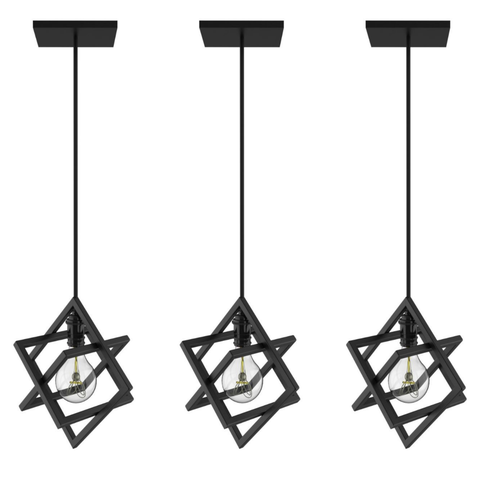 Kit 3 Pendentes Luminárias Cubo Industrial Preto
