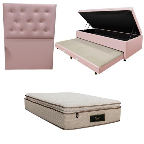 Cama Box Baú Solteiro com Auxiliar (Bicama) + Colchão Cloud Molas Ensacadas c/Pillowtop 32cm | Kit C