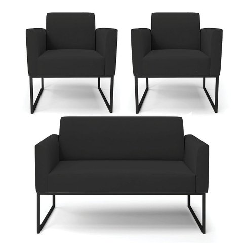 Sofá Namoradeira com 2 Poltronas Base Industrial Preto Marisa Veludo D03 - D\'rossi Cor Preto
