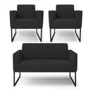Ver imagem 1 de Sofá Namoradeira com 2 Poltronas Base Industrial Preto Marisa Veludo D03 - D\'rossi Cor Preto