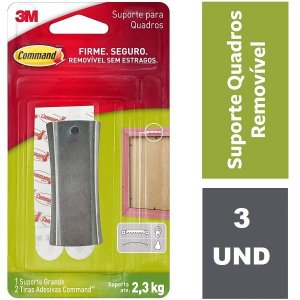 Kit com 3 Suporte Adesivo para Quadros Command AÇO Grande ATE 2,3KG 3M HB004254320