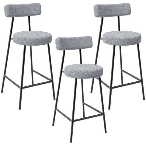 Kit 03 Banquetas Baixa para Cozinha Sala de Jantar Bar Bancada Milão L02 Bouclê Cinza - lyam decor L
