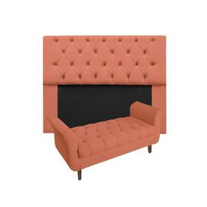 Cabeceira Estofada Mirage e Recamier Grécia King 195 Cm Suede Coral - Incasa Decor