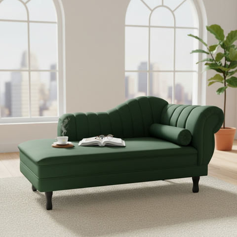 Recamier Decorativo Divã Amsterdã 147cm Lado Esquerdo Suede Verde