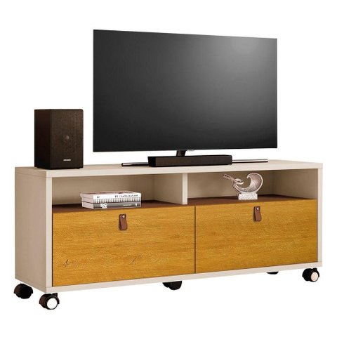 Rack Bancada para Tv de até 55 2 Gavetas Paris Off White/naturale