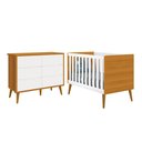 Ver imagem 1 de Jogo de Quarto Infantil Theo Cômoda 6 Gavetas e Berço Branco/Savana com Pés Amadeirado - Reller M