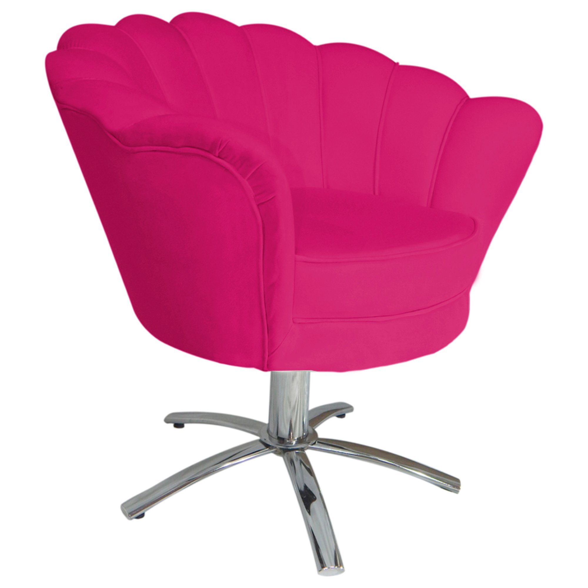 Poltrona Cadeira com Base Giratoria Cromado Pétala Veludo Pink - 2