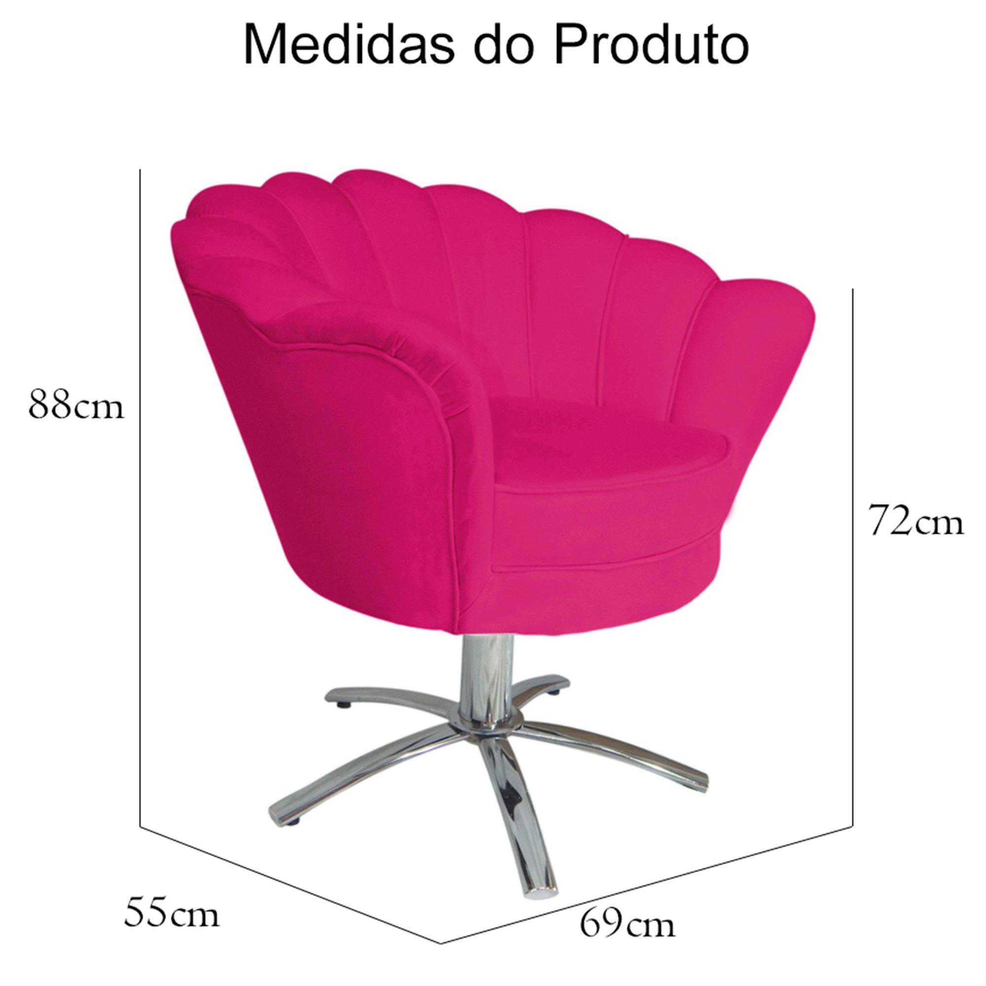 Poltrona Cadeira com Base Giratoria Cromado Pétala Veludo Pink - 5