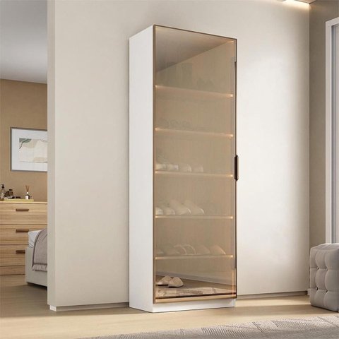 Sapateira Divino Good em MDF 66x187cm com Porta Reflecta com LED Branco 1232