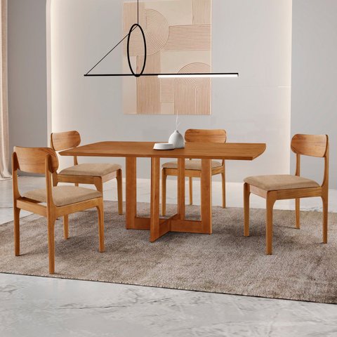 Conjunto de Mesa de Jantar Vitoria Tampo Laminado 120cm Barril 4 Cadeiras Bellini