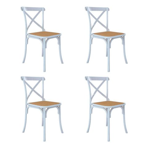 Kit 4 Cadeiras Katrina X Branca Assento Bege Aço Asturias - Cor: Branco