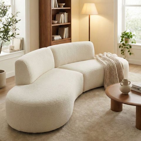 Sofá Orgânico Módulo Curvo Savana Boucle Bege - Montanaris Decor