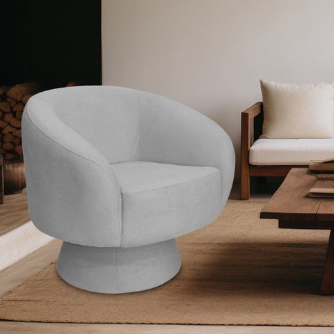 Poltrona Decorativa Liz Giratória Bouclé Cinza Claro - Nexta Casa