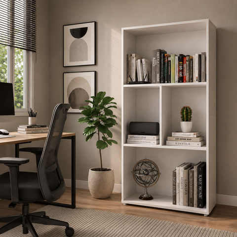 Estante para Livros 4 Nichos Multiuso Home Office Branco