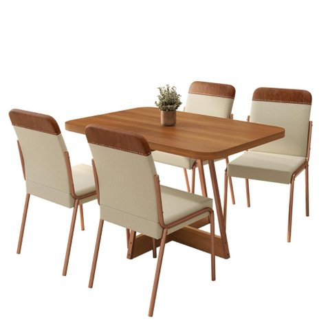 Conjunto Sala de Jantar 4 Cadeiras Malu Carraro Nogal Rosê
