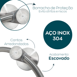 Porta Toalha Toalheiro Argola Inox Escovado Suporte Toalha de Rosto Mãos De Parede Redondo Acessório - 3