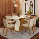 Ver imagem 1 de Conjunto Sala de Jantar Layla Essence 6 Lugares Tampo MDF com Vidro Cadeiras Veludo Caramelo 160cm