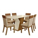 Ver imagem 2 de Conjunto Sala de Jantar Layla Essence 6 Lugares Tampo MDF com Vidro Cadeiras Veludo Caramelo 160cm