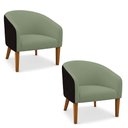 Ver imagem 2 de Poltrona Sala Decorativa Kit 2 Stella Pé Madeira Trapézio Castanho Sintético Pu D03 - D’Rossi