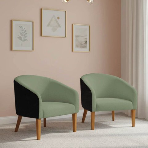 Poltrona Sala Decorativa Kit 2 Stella Pé Madeira Trapézio Castanho Sintético Pu D03 - D’Rossi