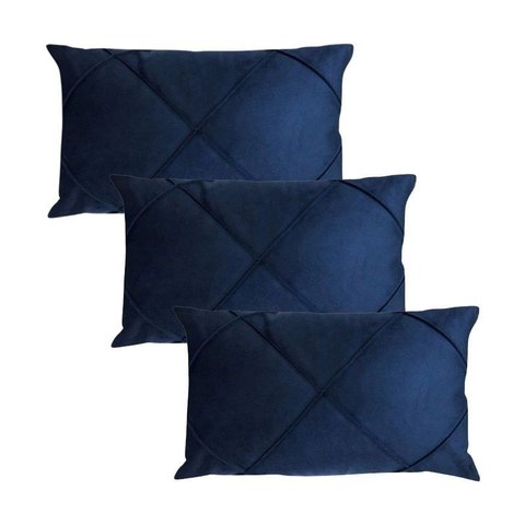 Kit 3 Capas para Almofada em Veludo Drapeada Retangular 60x40 Cor:azul Marinho