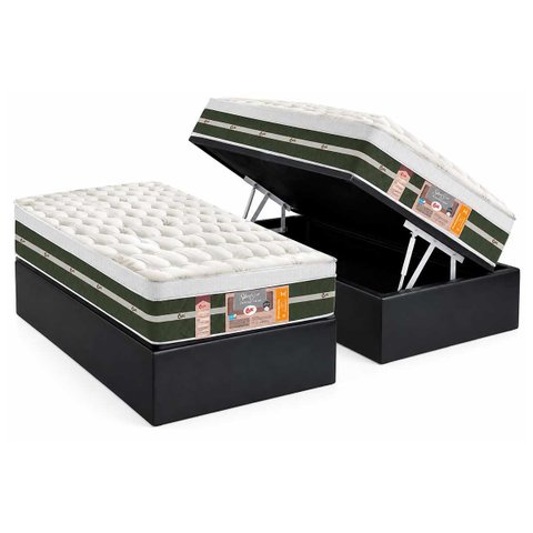 Cama Box Baú Solteiro: Colchão Molas Castor Bonnel Silver Star Air Max 3D + Base Crc Suede Gray(