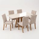 Ver imagem 3 de Conjunto Sala de Jantar Mesa Lisa 160cm com Tampo MDF e Vidro Canto Arrredondado 6 Cadeiras Lily