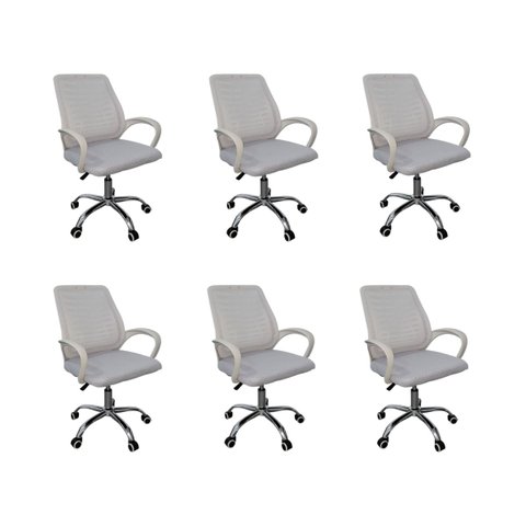 Kit 6 Cadeiras de Escritório Esteirinha Mesh Ergonômica - Branco