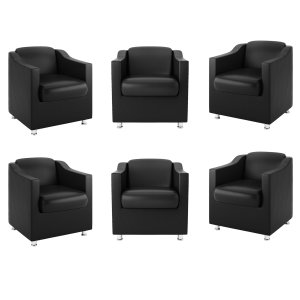 Kit 6 Poltronas Bia Recepção Clínica Dentista - Balaqui Cor:Courino Preto