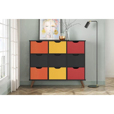 Nicho Organizador Retro Preto com 9 Gavetas Preto/Colorida 108 x 92,5cm - FdECOR