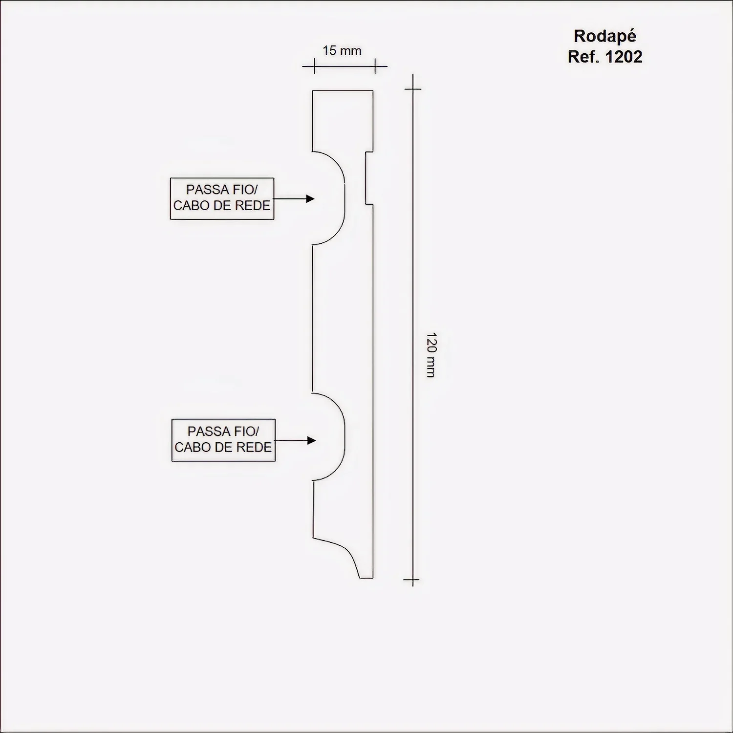 Rodapé de MDF 12cm x 15mm x 2,40m com Friso Moldufama 1202 - 2