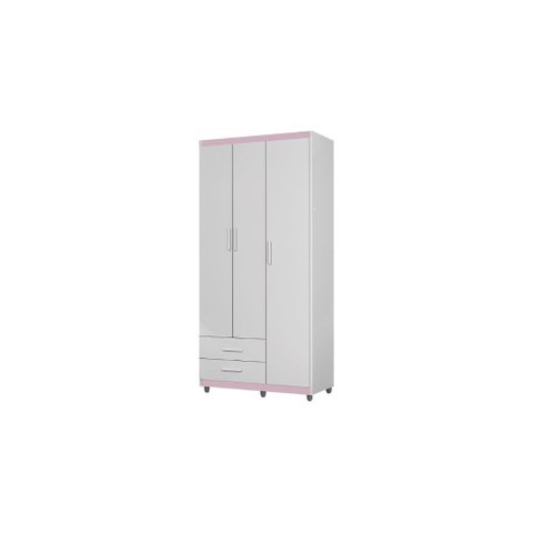 Roupeiro / Guarda Roupas Ti Solteiro 3 Portas Cor Branco / Rosa