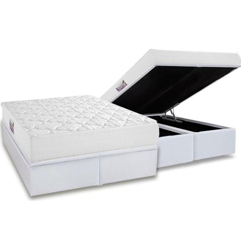 Cama Box Baú King: Colchão Espuma D45 Herval Top + Base Crc Linhão White (193x203)