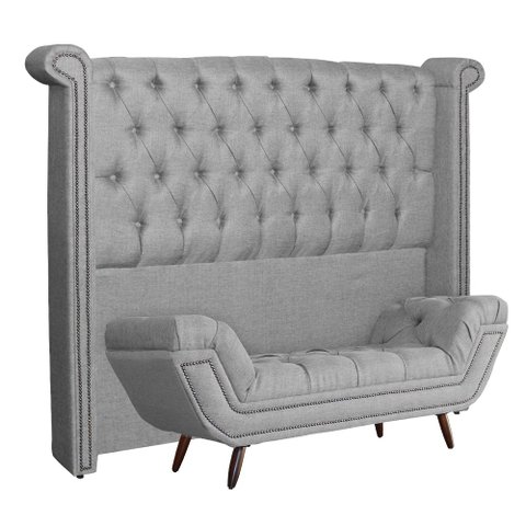 Conjunto Sienna Cabeceira e Recamier Queen 160 Cm Linho Cinza - LM DECOR