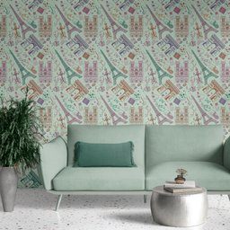 Papel De Parede Adesivo Pontos Turísticos Países Verde Lavável - 4