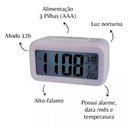 Ver imagem 2 de Relógio Digital Lcd Despertador de Mesa Cabeceira Quarto Idoso - Branco