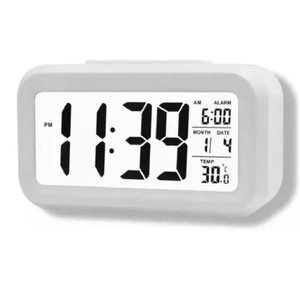 Relógio Digital Lcd Despertador de Mesa Cabeceira Quarto Idoso - Branco