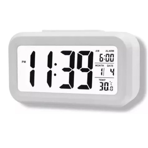 Relógio Digital Lcd Despertador de Mesa Cabeceira Quarto Idoso - Branco