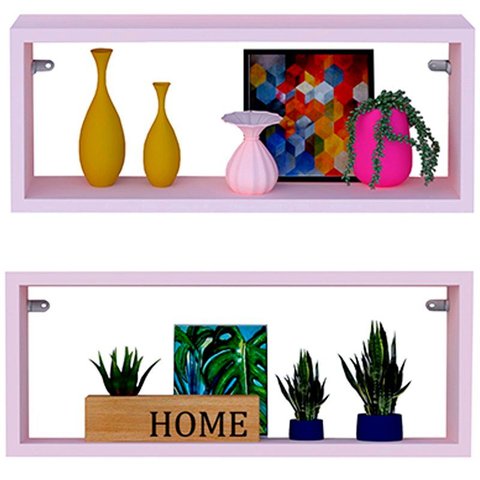 Kit 2 Nicho Retangular Rosa 30x15x10p Mdf Decorativo