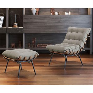 Poltrona e Puff M06 Estrutura em Ferro Mais Decor Preto/areia