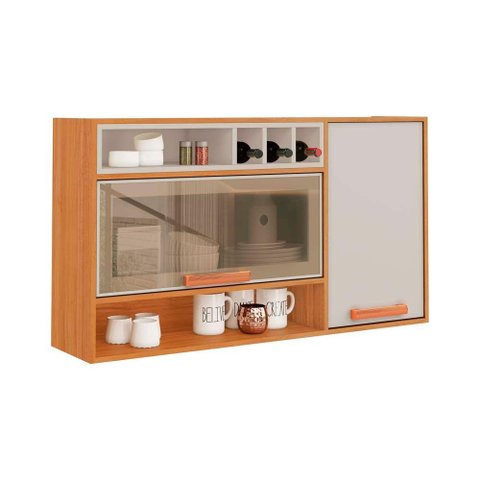 Armário Aéreo de Cozinha Itatiaia 2 Portas e Vidro Off White Nápoles