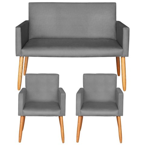 Conjunto de 2 Poltronas 1 Namoradeira para Clínica Confortável Resistente Salão Espaço Grande