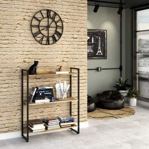 Estante para Livro Industrial 3 Prateleiras 104CMX80CM Marrom/Carvalho