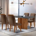 Ver imagem 1 de Sala de Jantar Mesa Olímpia 120cm Mdf Vidro Canto Reto com 4 Cadeiras Athenas Moderna